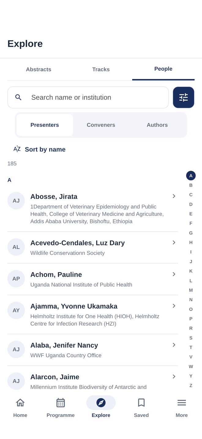 One Health Symposium searchable directory of presenters, conveners, and authors